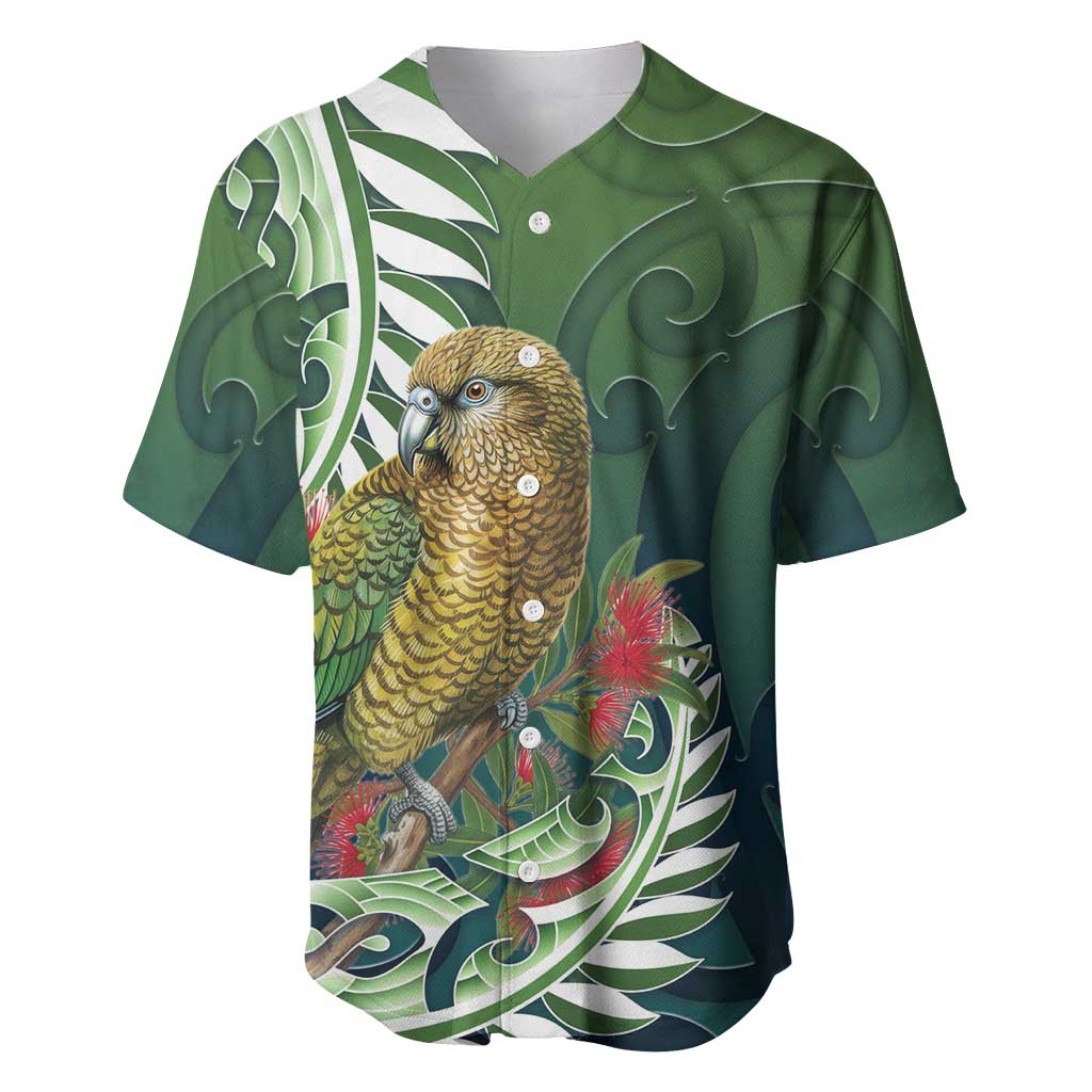 New Zealand Kea Bird Baseball Jersey With Maori Koru Fern LT05 Green - Polynesian Pride