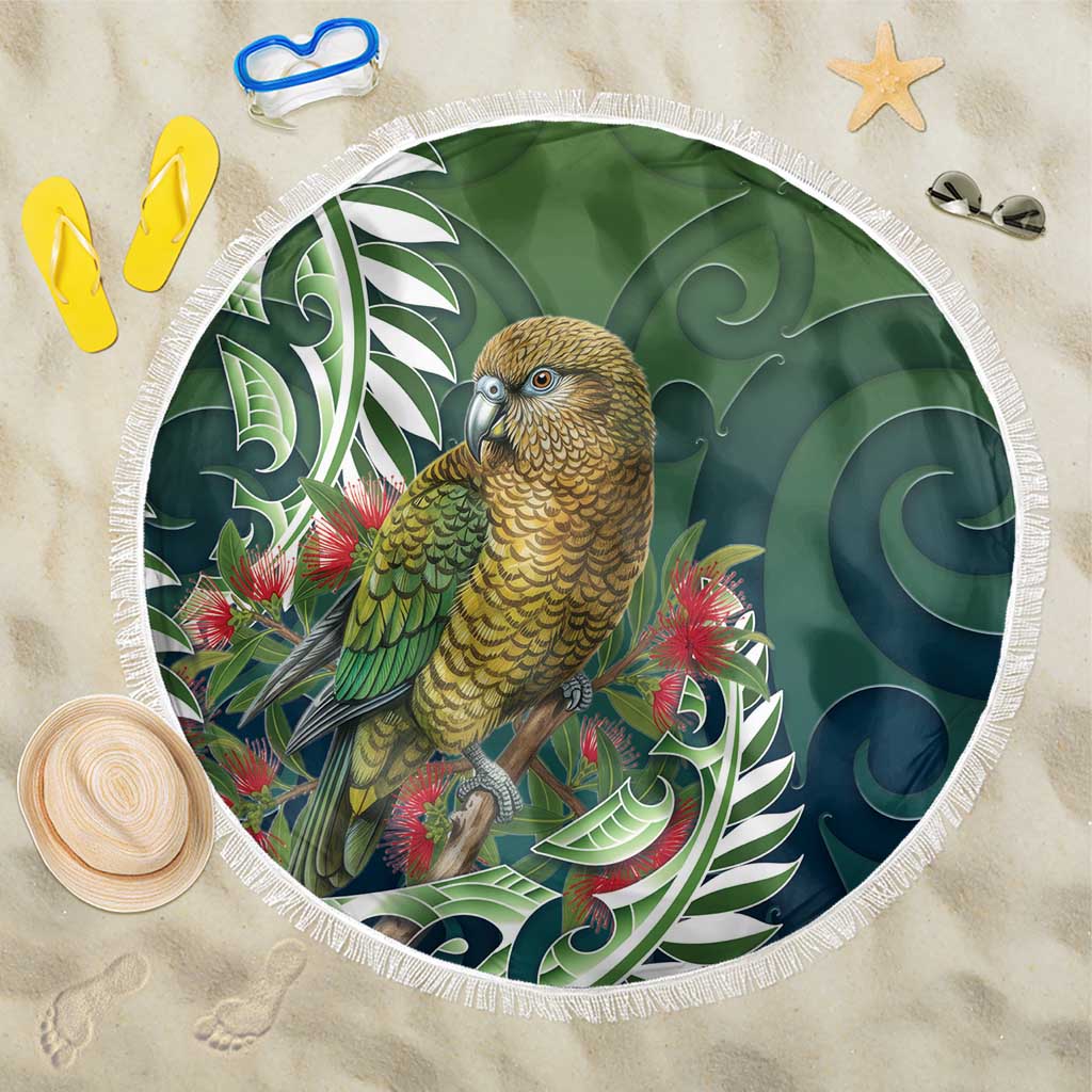 New Zealand Kea Bird Beach Blanket With Maori Koru Fern - Polynesian Pride
