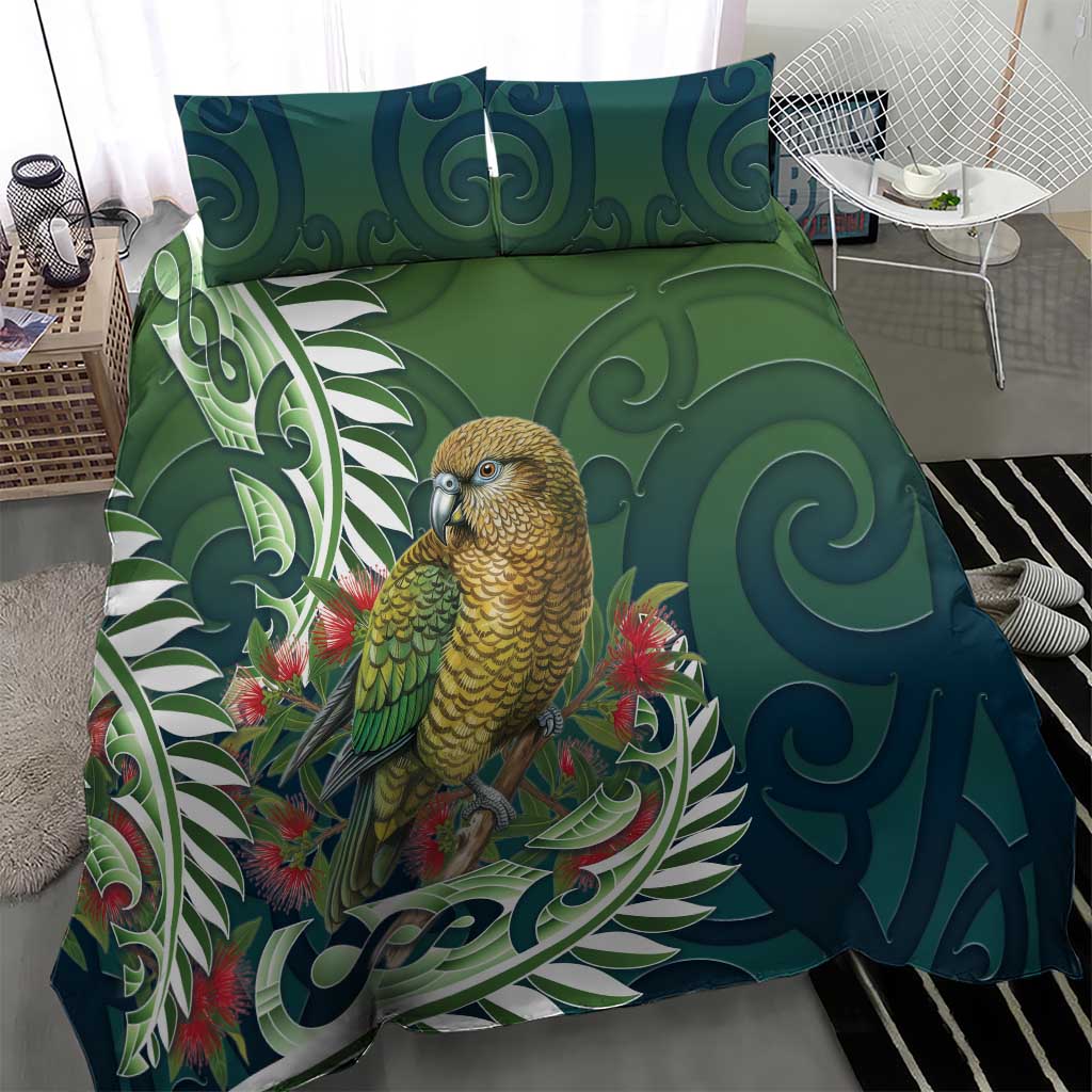 New Zealand Kea Bird Bedding Set With Maori Koru Fern - Polynesian Pride