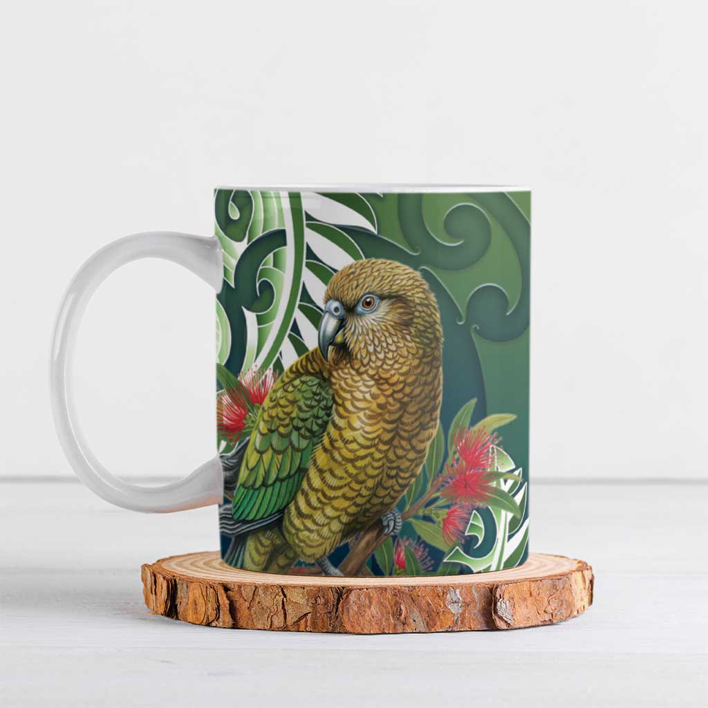 New Zealand Kea Bird Ceramic Mug With Maori Koru Fern - Polynesian Pride