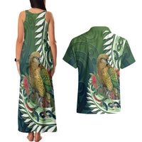 New Zealand Kea Bird Couples Matching Tank Maxi Dress and Hawaiian Shirt With Maori Koru Fern - Polynesian Pride