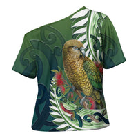 New Zealand Kea Bird Cross Shoulder Shirt With Maori Koru Fern LT05 - Polynesian Pride