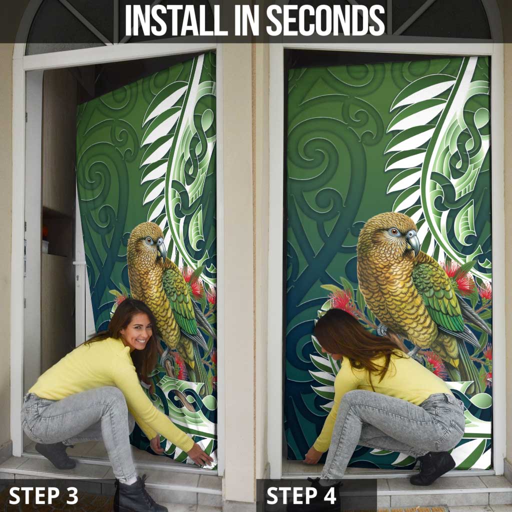 New Zealand Kea Bird Door Cover With Maori Koru Fern - Polynesian Pride