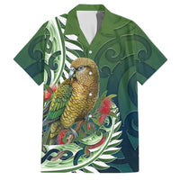 New Zealand Kea Bird Family Matching Long Sleeve Bodycon Dress and Hawaiian Shirt With Maori Koru Fern LT05 Dad's Shirt - Short Sleeve Green - Polynesian Pride