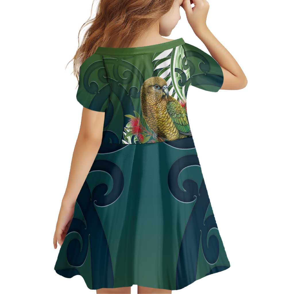 New Zealand Kea Bird Family Matching Short Sleeve Bodycon Dress and Hawaiian Shirt With Maori Koru Fern LT05 - Polynesian Pride
