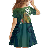 New Zealand Kea Bird Family Matching Short Sleeve Bodycon Dress and Hawaiian Shirt With Maori Koru Fern LT05 - Polynesian Pride