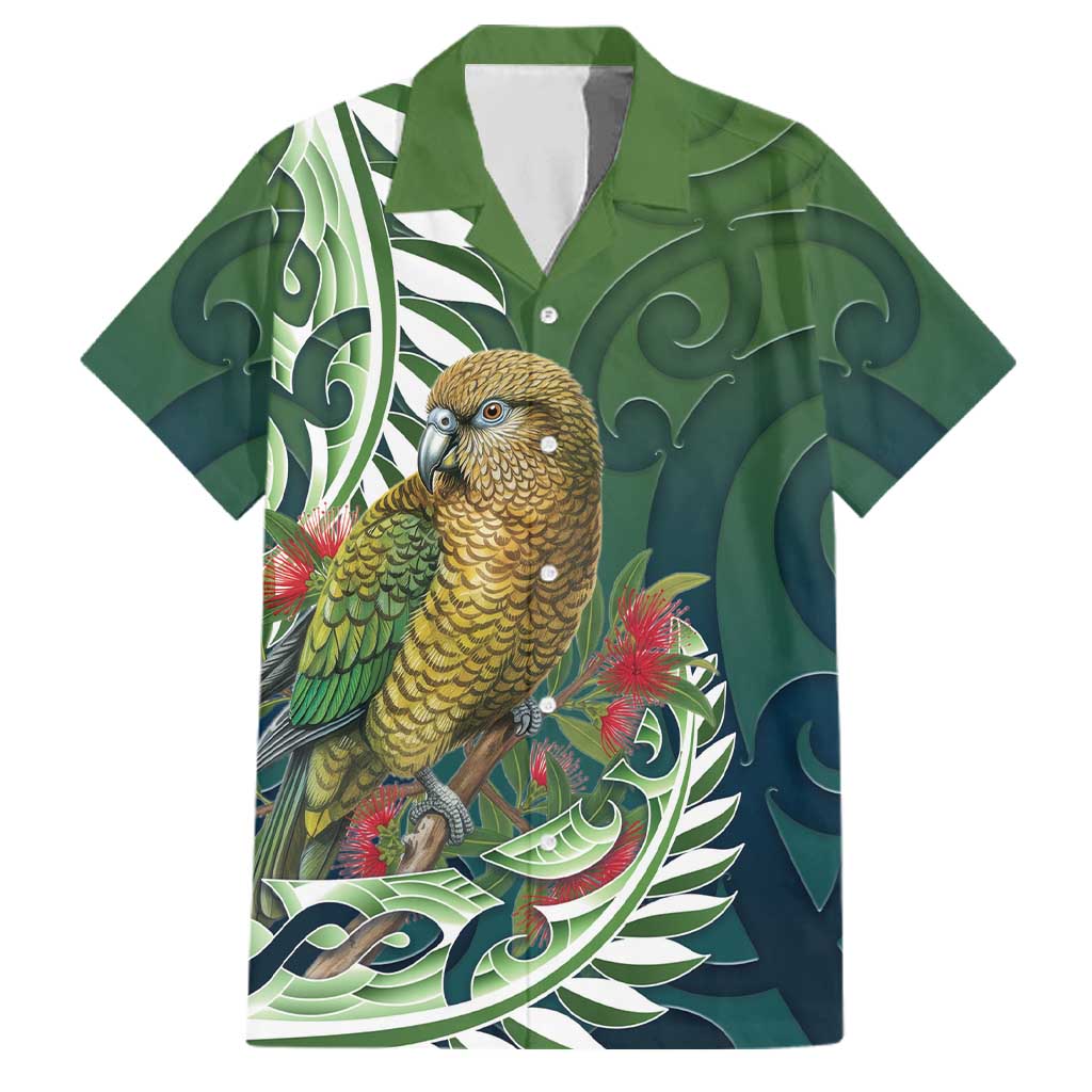 New Zealand Kea Bird Family Matching Short Sleeve Bodycon Dress and Hawaiian Shirt With Maori Koru Fern LT05 Dad's Shirt - Short Sleeve Green - Polynesian Pride