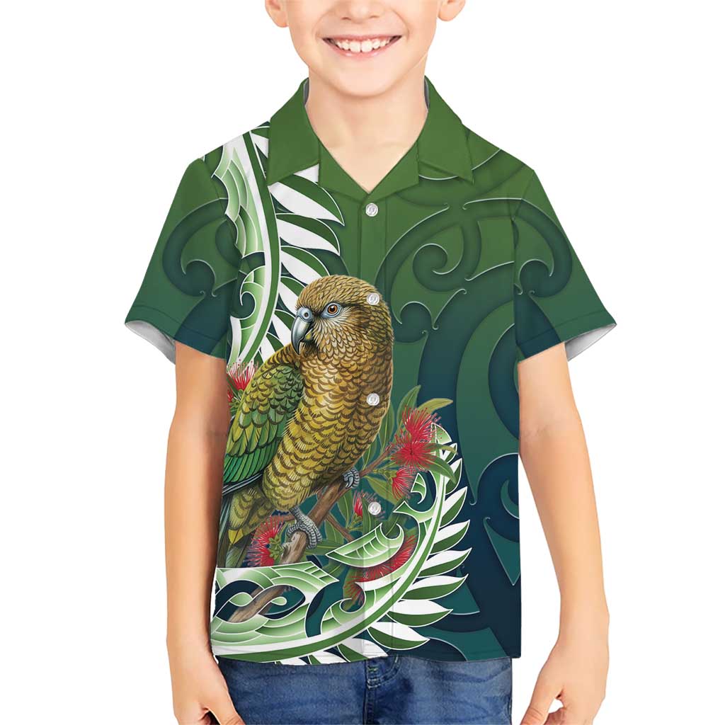 New Zealand Kea Bird Kid Hawaiian Shirt With Maori Koru Fern LT05 Kid Green - Polynesian Pride