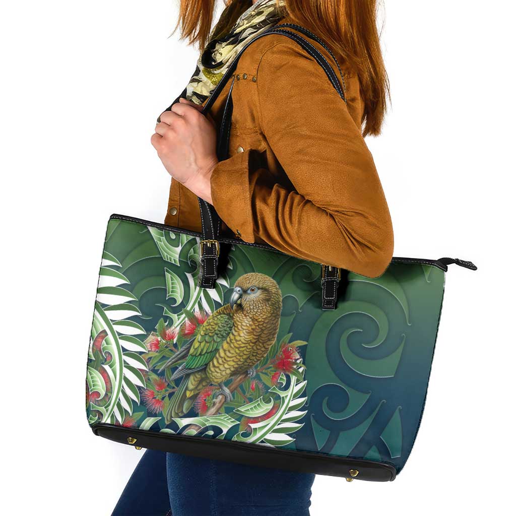 New Zealand Kea Bird Leather Tote Bag With Maori Koru Fern - Polynesian Pride