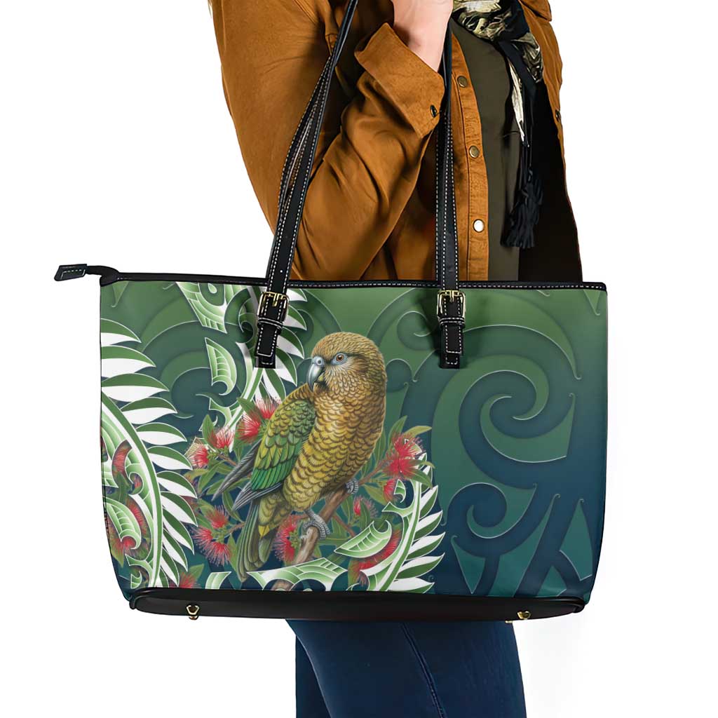 New Zealand Kea Bird Leather Tote Bag With Maori Koru Fern - Polynesian Pride
