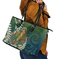 New Zealand Kea Bird Leather Tote Bag With Maori Koru Fern - Polynesian Pride