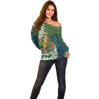 New Zealand Kea Bird Off Shoulder Sweater With Maori Koru Fern LT05 - Polynesian Pride