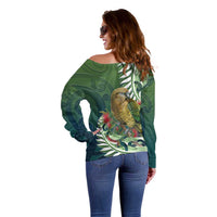 New Zealand Kea Bird Off Shoulder Sweater With Maori Koru Fern LT05 - Polynesian Pride