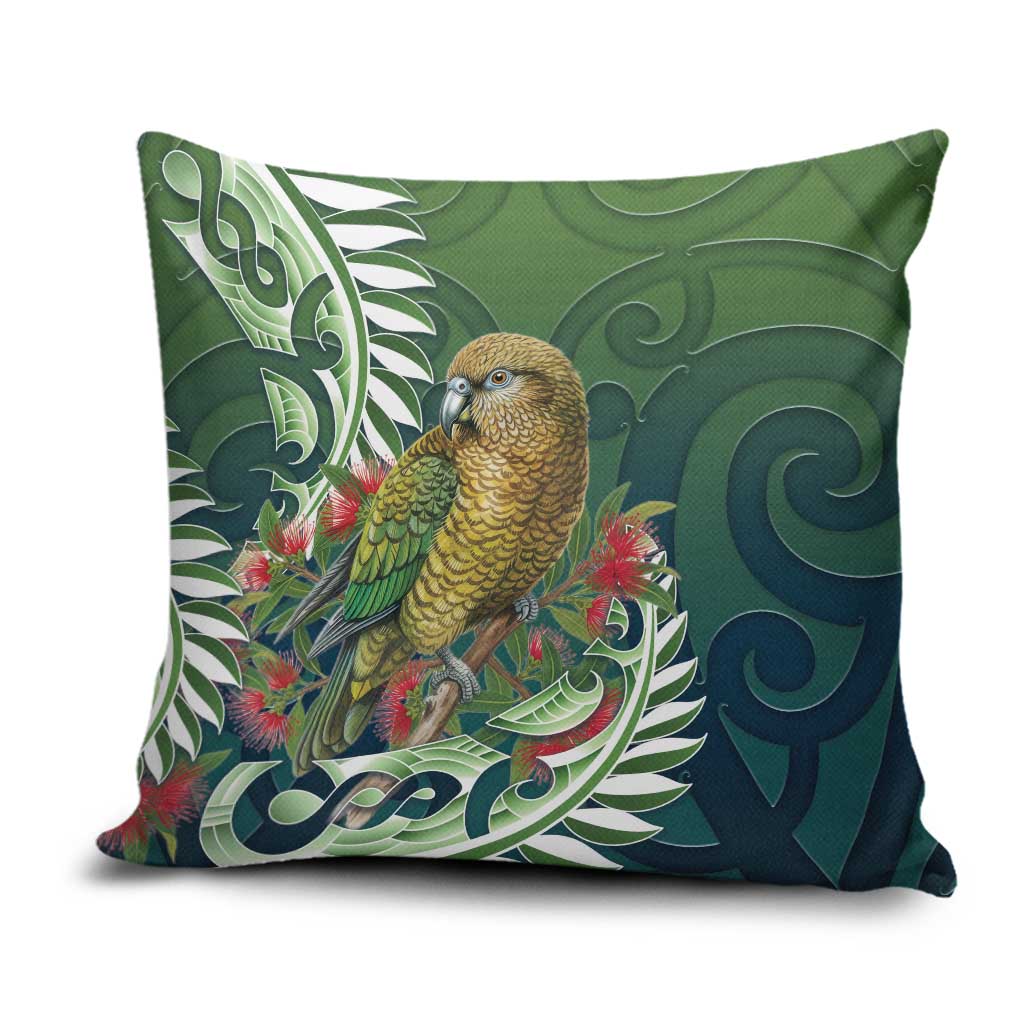 New Zealand Kea Bird Pillow Cover With Maori Koru Fern LT05 Green - Polynesian Pride