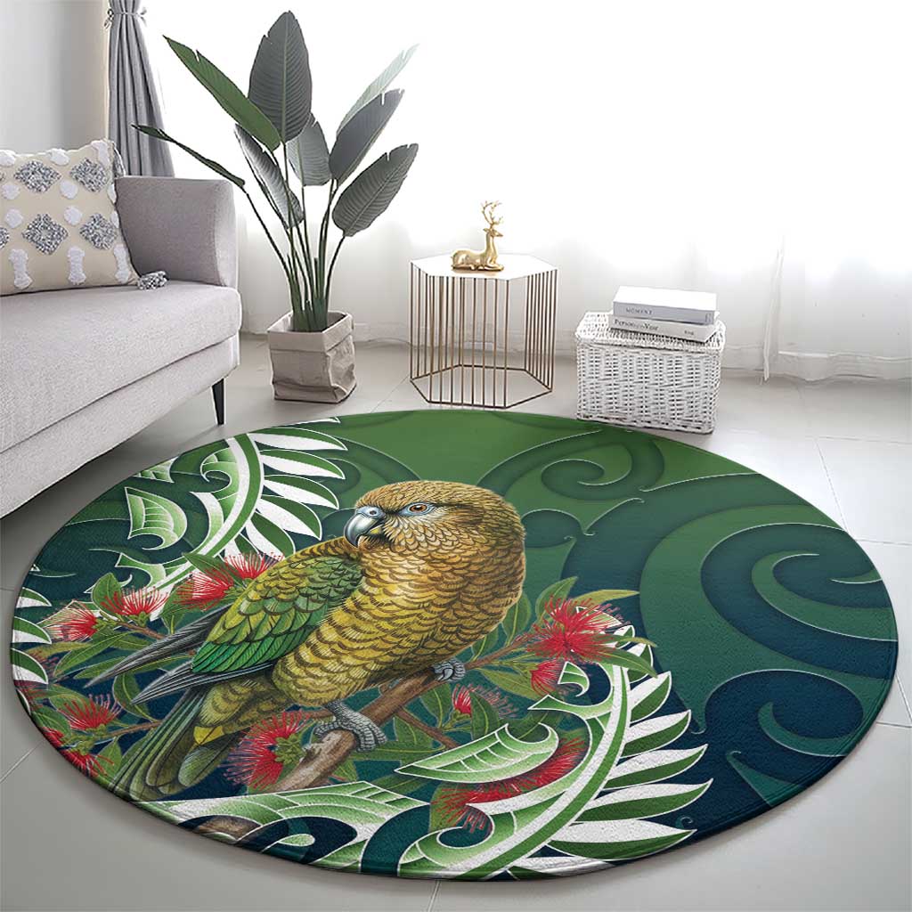 New Zealand Kea Bird Round Carpet With Maori Koru Fern LT05 - Polynesian Pride