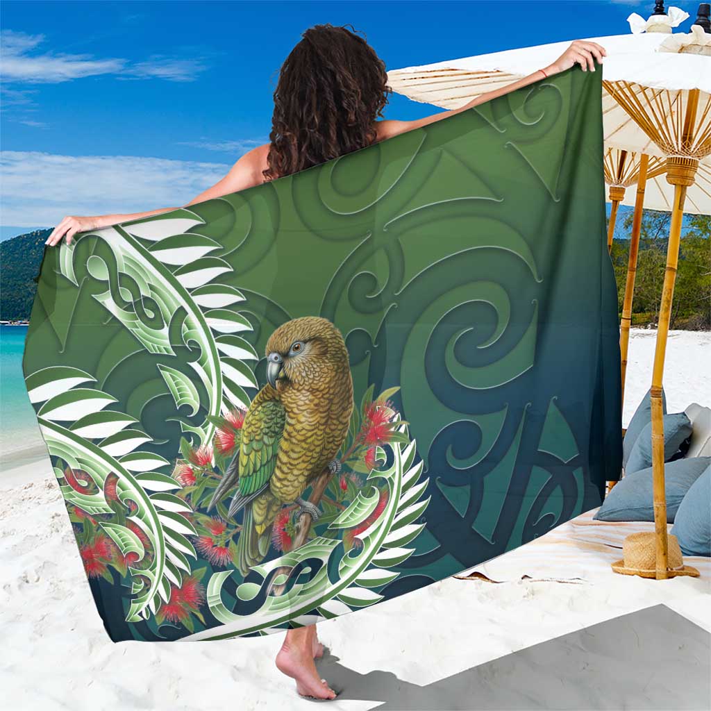 New Zealand Kea Bird Sarong With Maori Koru Fern LT05 One Size 44 x 66 inches Green - Polynesian Pride