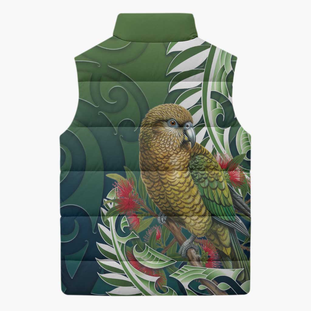 New Zealand Kea Bird Sleeveless Puffer Jacket With Maori Koru Fern LT05 - Polynesian Pride