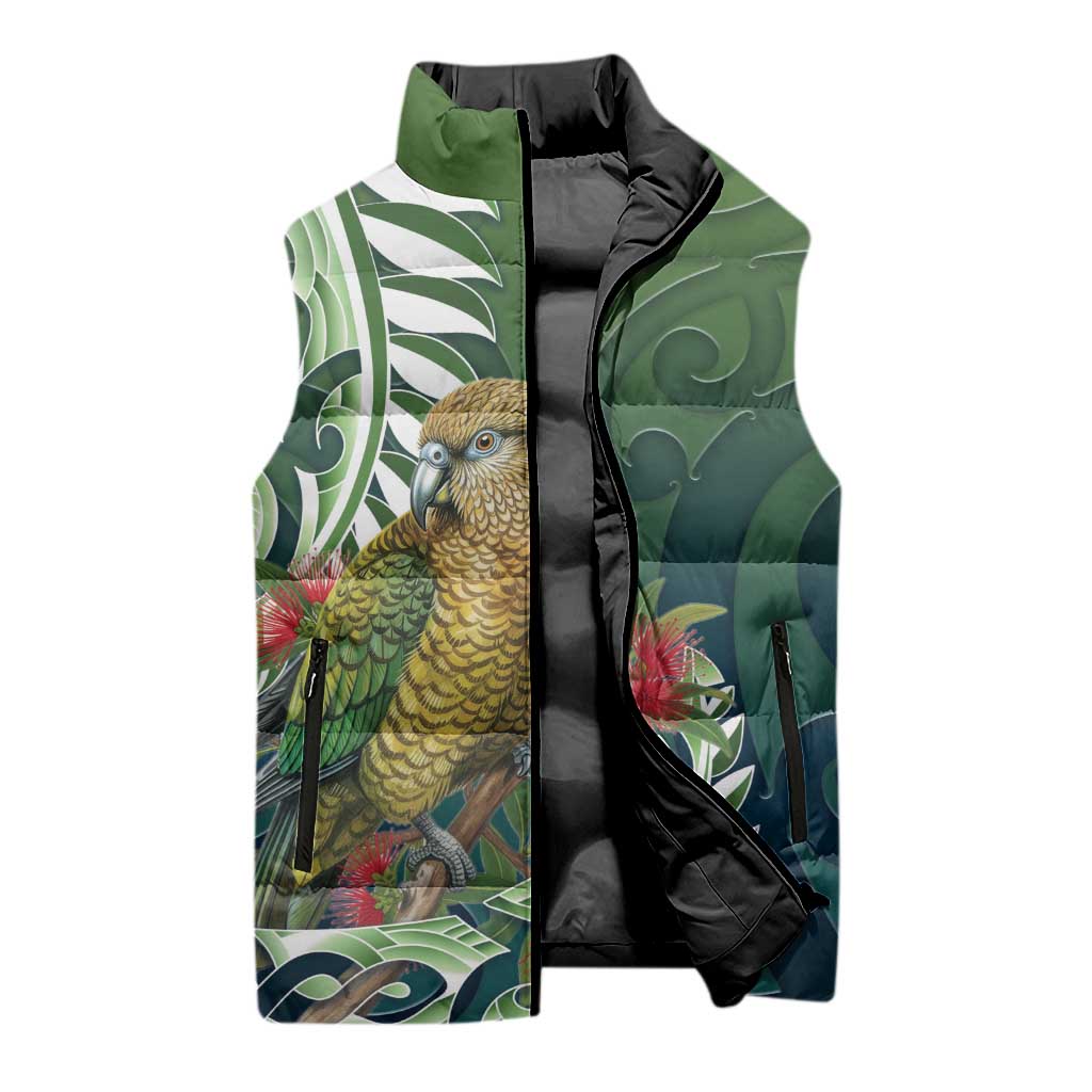 New Zealand Kea Bird Sleeveless Puffer Jacket With Maori Koru Fern LT05 - Polynesian Pride