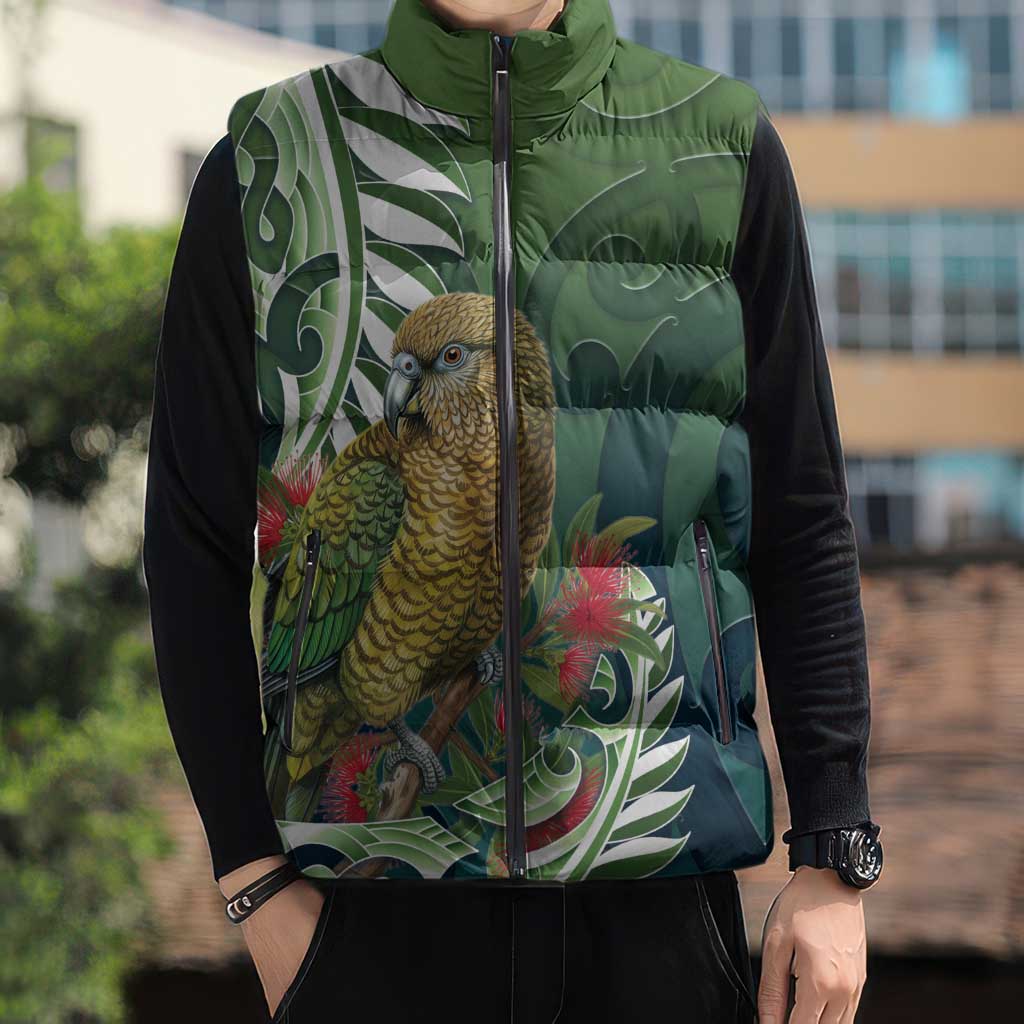 New Zealand Kea Bird Sleeveless Puffer Jacket With Maori Koru Fern LT05 - Polynesian Pride