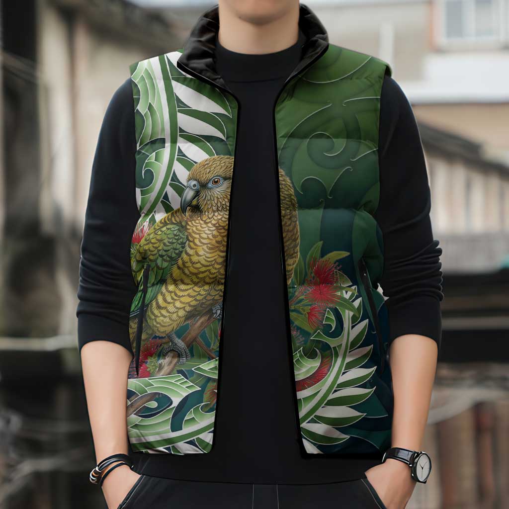 New Zealand Kea Bird Sleeveless Puffer Jacket With Maori Koru Fern LT05 - Polynesian Pride