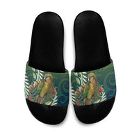New Zealand Kea Bird Slide Sandals With Maori Koru Fern LT05 Green - Polynesian Pride