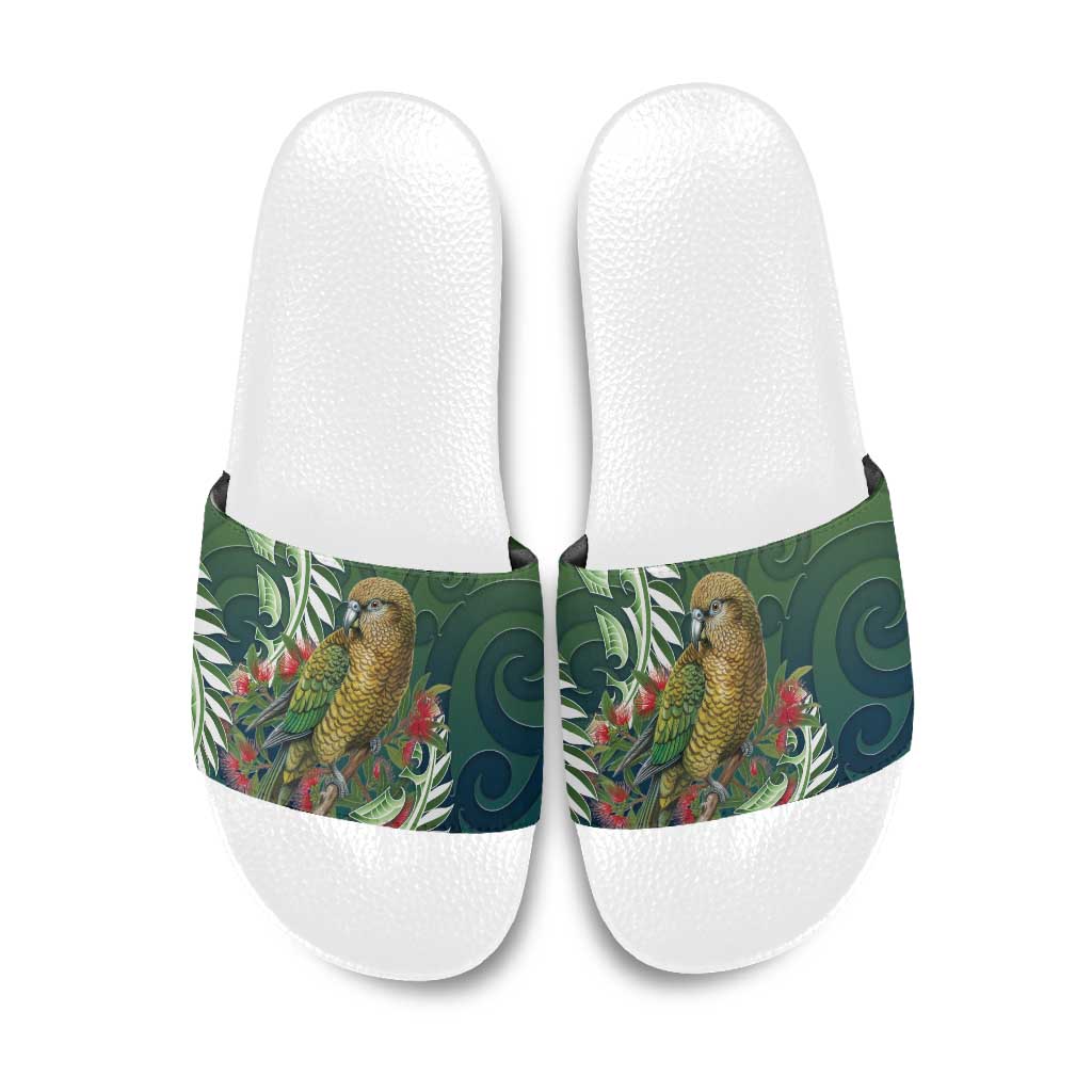 New Zealand Kea Bird Slide Sandals With Maori Koru Fern LT05 Green - Polynesian Pride