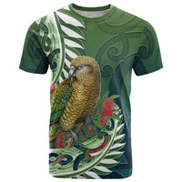 New Zealand Kea Bird T Shirt With Maori Koru Fern LT05 Green - Polynesian Pride