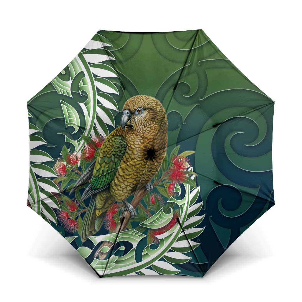 New Zealand Kea Bird Umbrella With Maori Koru Fern - Polynesian Pride