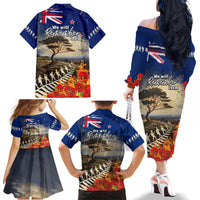 New Zealand ANZAC Day Family Matching Off Shoulder Long Sleeve Dress and Hawaiian Shirt The Lonesome Pine With Soldier Fern LT05 - Polynesian Pride