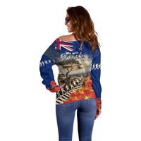 New Zealand ANZAC Day Off Shoulder Sweater The Lonesome Pine With Soldier Fern LT05 - Polynesian Pride