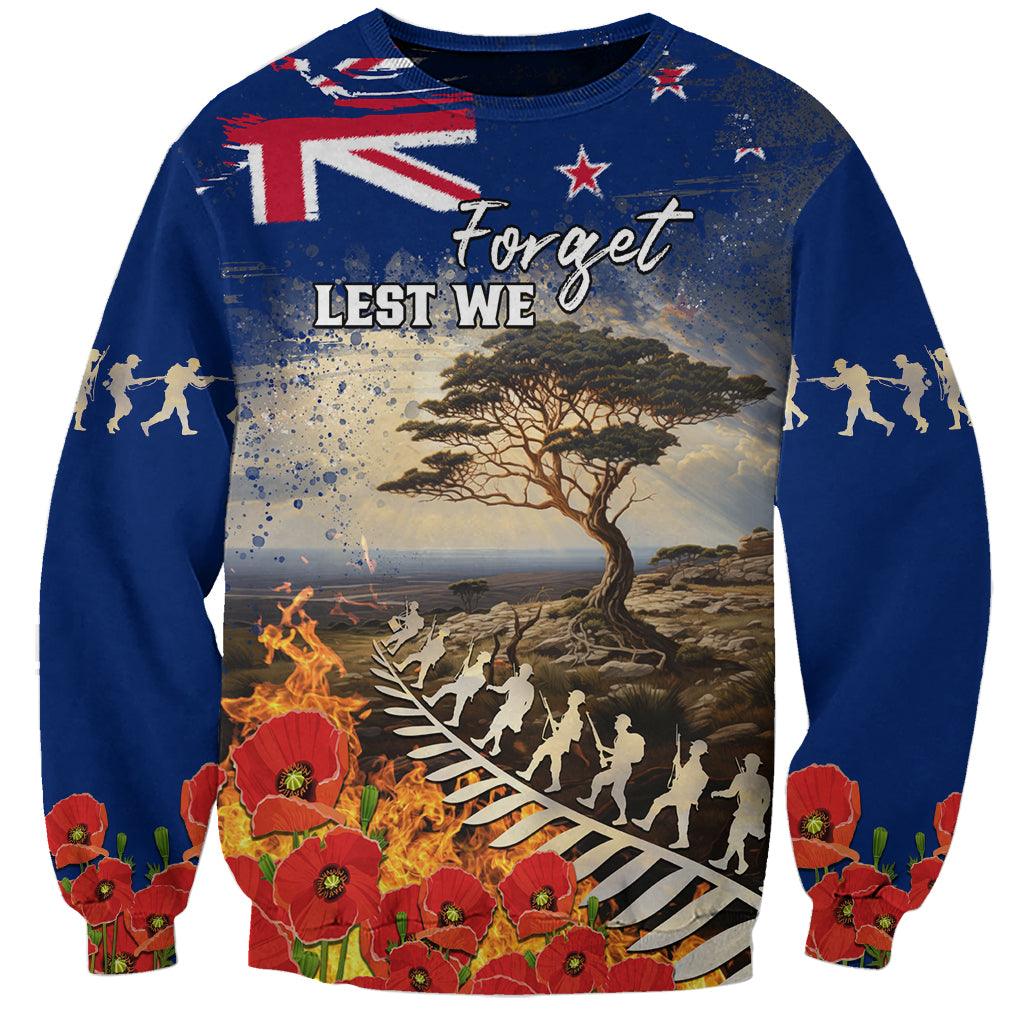 New Zealand ANZAC Day Sweatshirt The Lonesome Pine With Soldier Fern LT05 Unisex Blue - Polynesian Pride