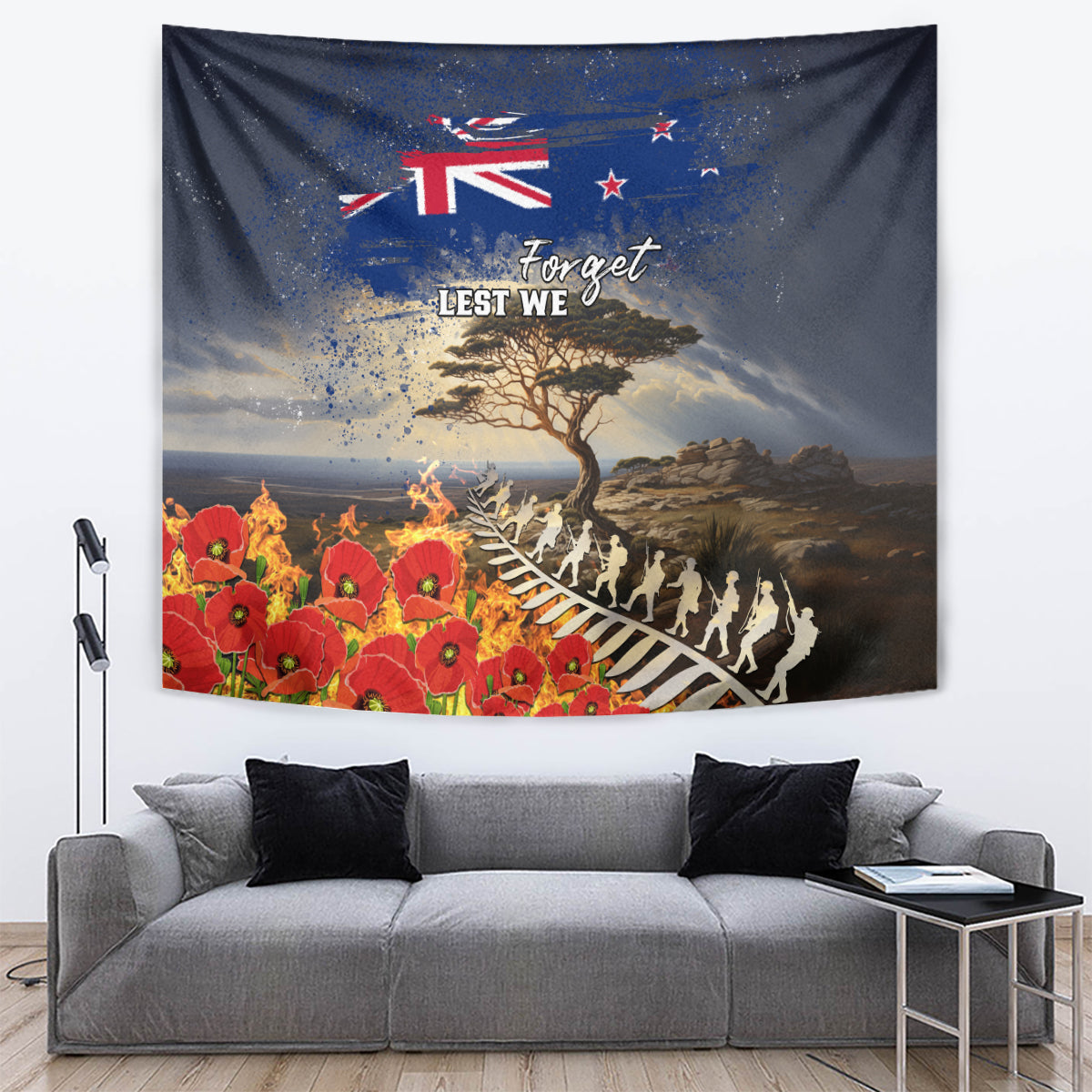 New Zealand ANZAC Day Tapestry The Lonesome Pine With Soldier Fern LT05 Blue - Polynesian Pride