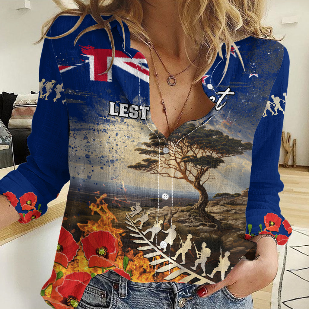 New Zealand ANZAC Day Women Casual Shirt The Lonesome Pine With Soldier Fern LT05 Female Blue - Polynesian Pride