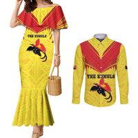 Papua New Guinea Rugby Custom Couples Matching Mermaid Dress and Long Sleeve Button Shirt Kumuls Heritage LT05 Yellow - Polynesian Pride