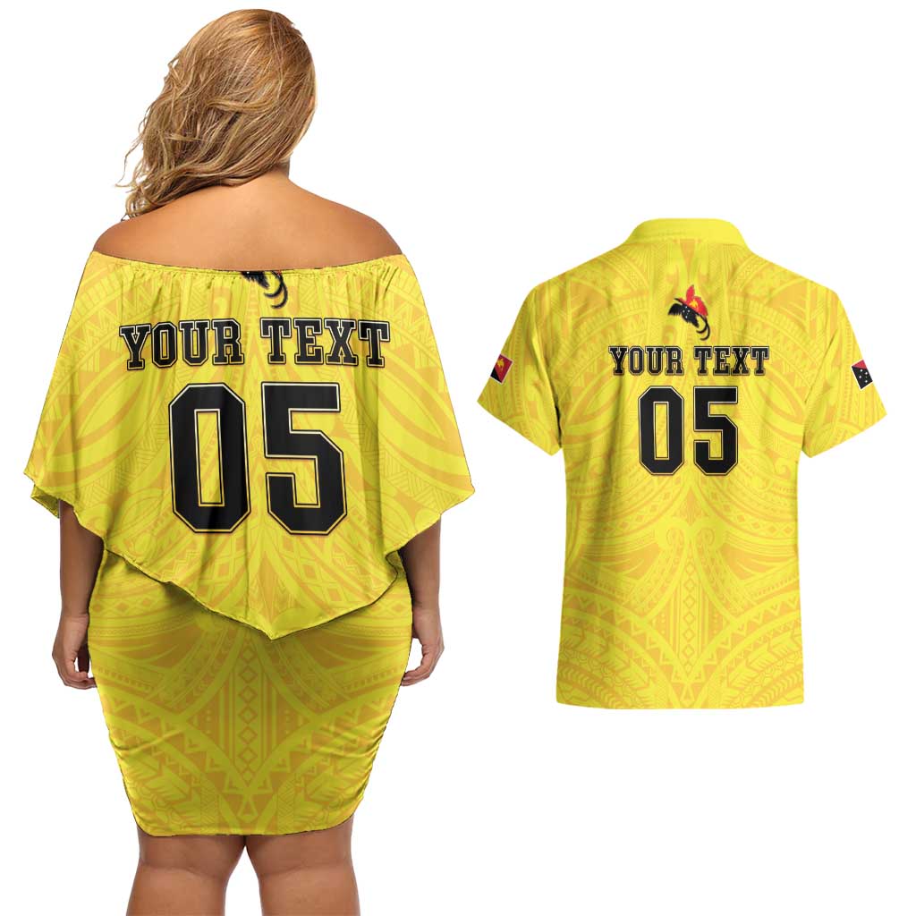 Papua New Guinea Rugby Custom Couples Matching Off Shoulder Short Dress and Hawaiian Shirt Kumuls Heritage LT05 - Polynesian Pride