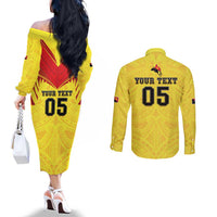Papua New Guinea Rugby Custom Couples Matching Off The Shoulder Long Sleeve Dress and Long Sleeve Button Shirt Kumuls Heritage LT05 - Polynesian Pride