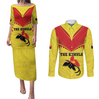 Papua New Guinea Rugby Custom Couples Matching Puletasi and Long Sleeve Button Shirt Kumuls Heritage