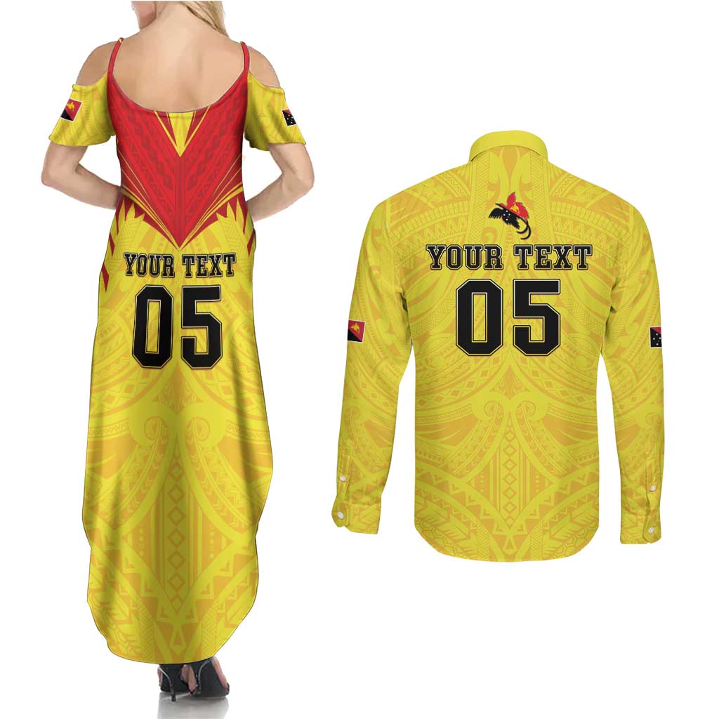 Papua New Guinea Rugby Custom Couples Matching Summer Maxi Dress and Long Sleeve Button Shirt Kumuls Heritage LT05 - Polynesian Pride