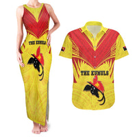 Papua New Guinea Rugby Custom Couples Matching Tank Maxi Dress and Hawaiian Shirt Kumuls Heritage LT05 Yellow - Polynesian Pride