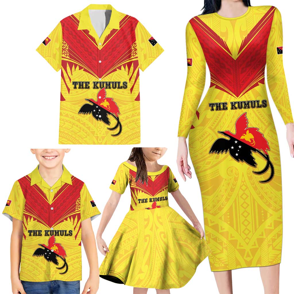 Papua New Guinea Rugby Custom Family Matching Long Sleeve Bodycon Dress and Hawaiian Shirt Kumuls Heritage