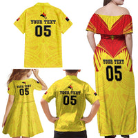 Papua New Guinea Rugby Custom Family Matching Off Shoulder Maxi Dress and Hawaiian Shirt Kumuls Heritage