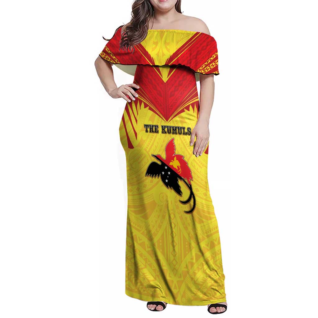 Papua New Guinea Rugby Custom Family Matching Off Shoulder Maxi Dress and Hawaiian Shirt Kumuls Heritage