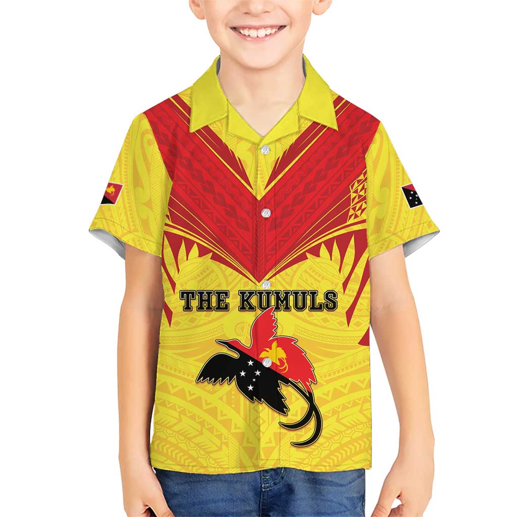 Papua New Guinea Rugby Custom Family Matching Tank Maxi Dress and Hawaiian Shirt Kumuls Heritage LT05 Son's Shirt Yellow - Polynesian Pride