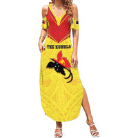 Papua New Guinea Rugby Custom Summer Maxi Dress Kumuls Heritage LT05 Women Yellow - Polynesian Pride
