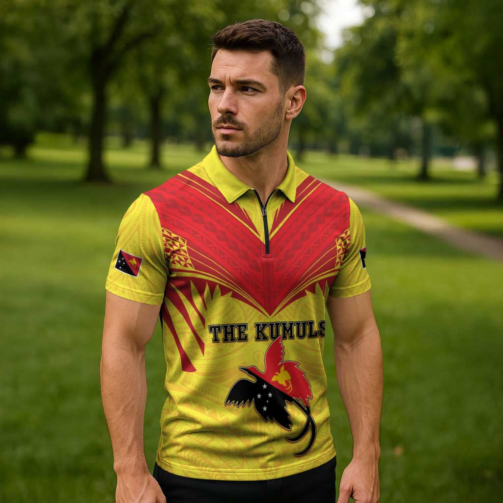 Papua New Guinea Rugby Custom Zipper Polo Shirt Kumuls Heritage LT05 - Polynesian Pride
