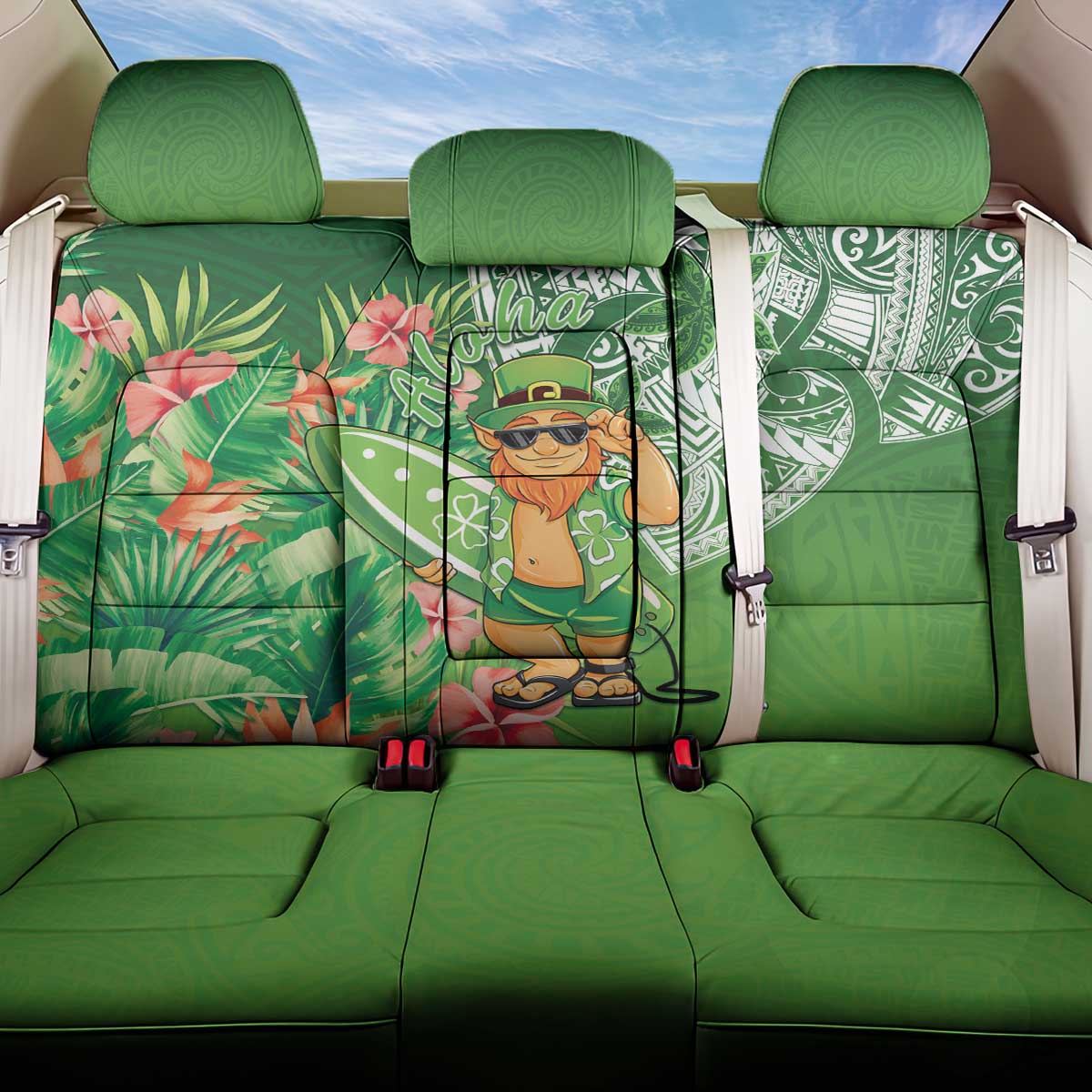 Aloha Hawaii St Patrick's Day Back Car Seat Cover Polynesian Style LT05 One Size Green - Polynesian Pride