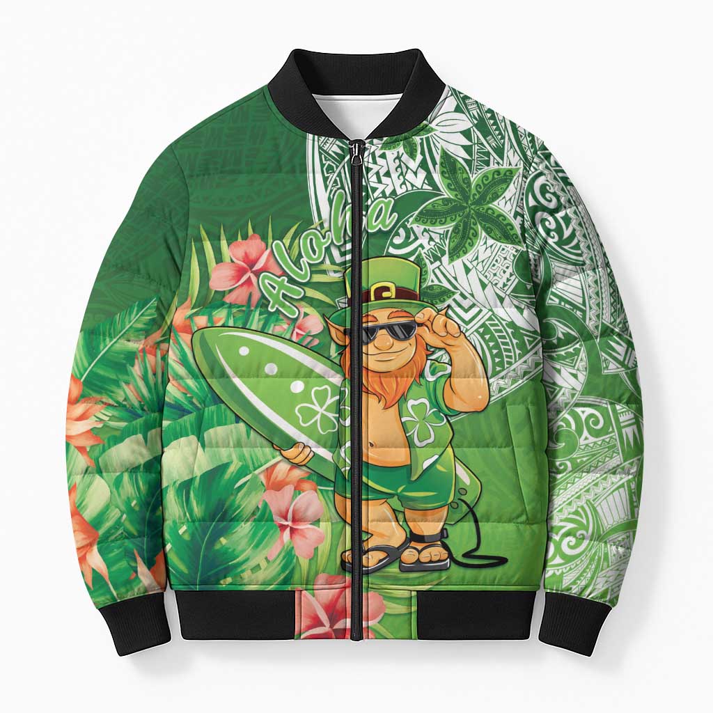 Aloha Hawaii St Patrick's Day Bomber Puffer Jacket Polynesian Style