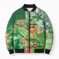 Aloha Hawaii St Patrick's Day Bomber Puffer Jacket Polynesian Style