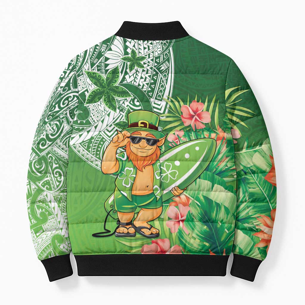 Aloha Hawaii St Patrick's Day Bomber Puffer Jacket Polynesian Style