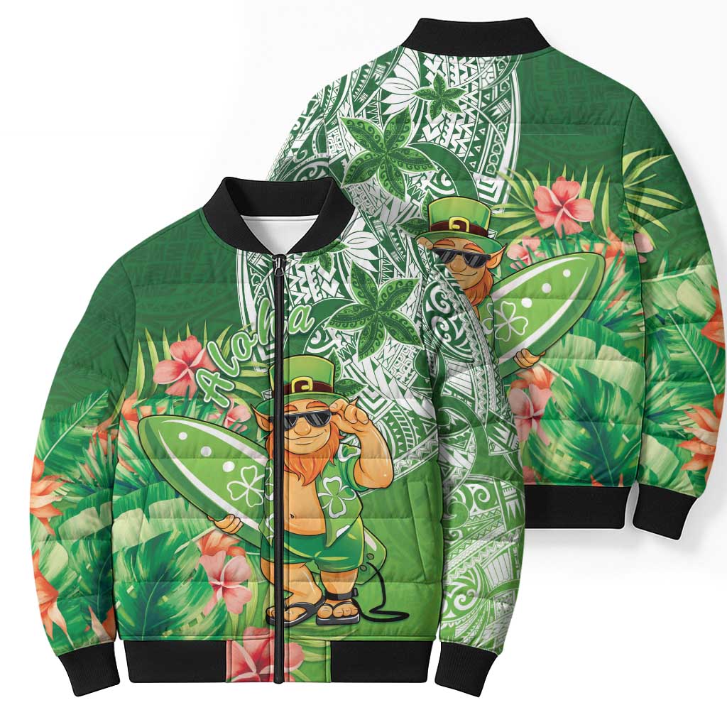 Aloha Hawaii St Patrick's Day Bomber Puffer Jacket Polynesian Style